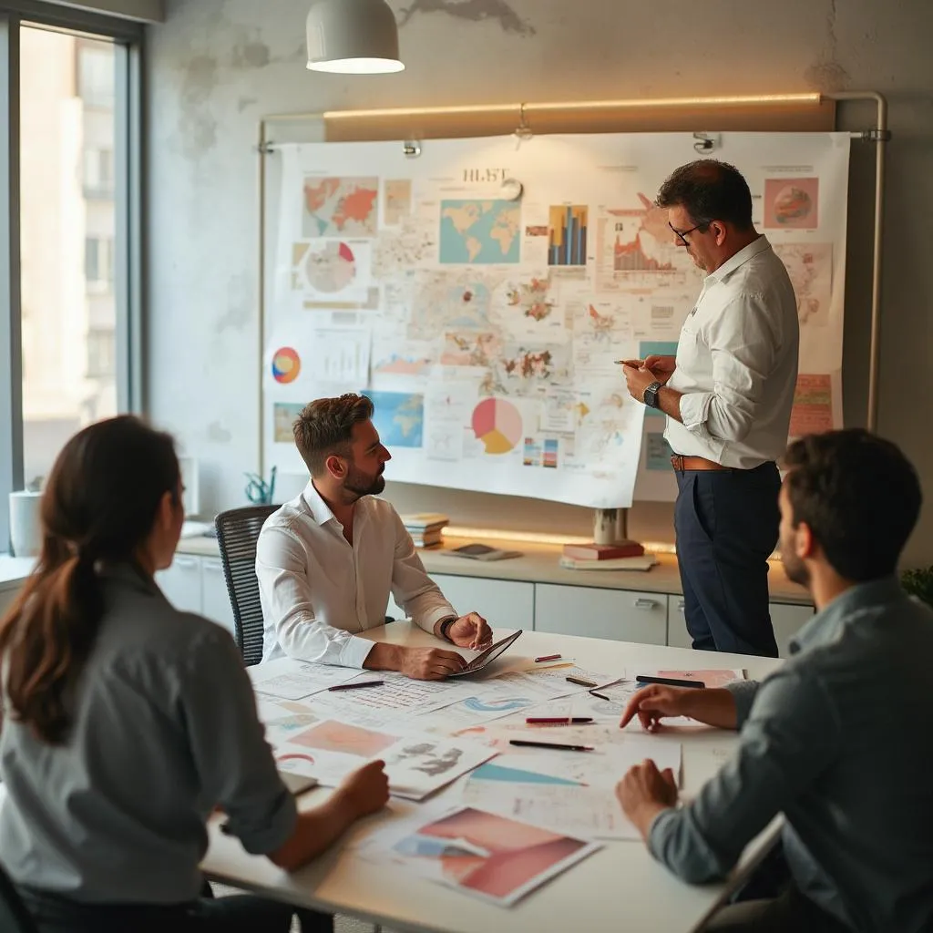 Equipo de consultores analizando datos en pantalla