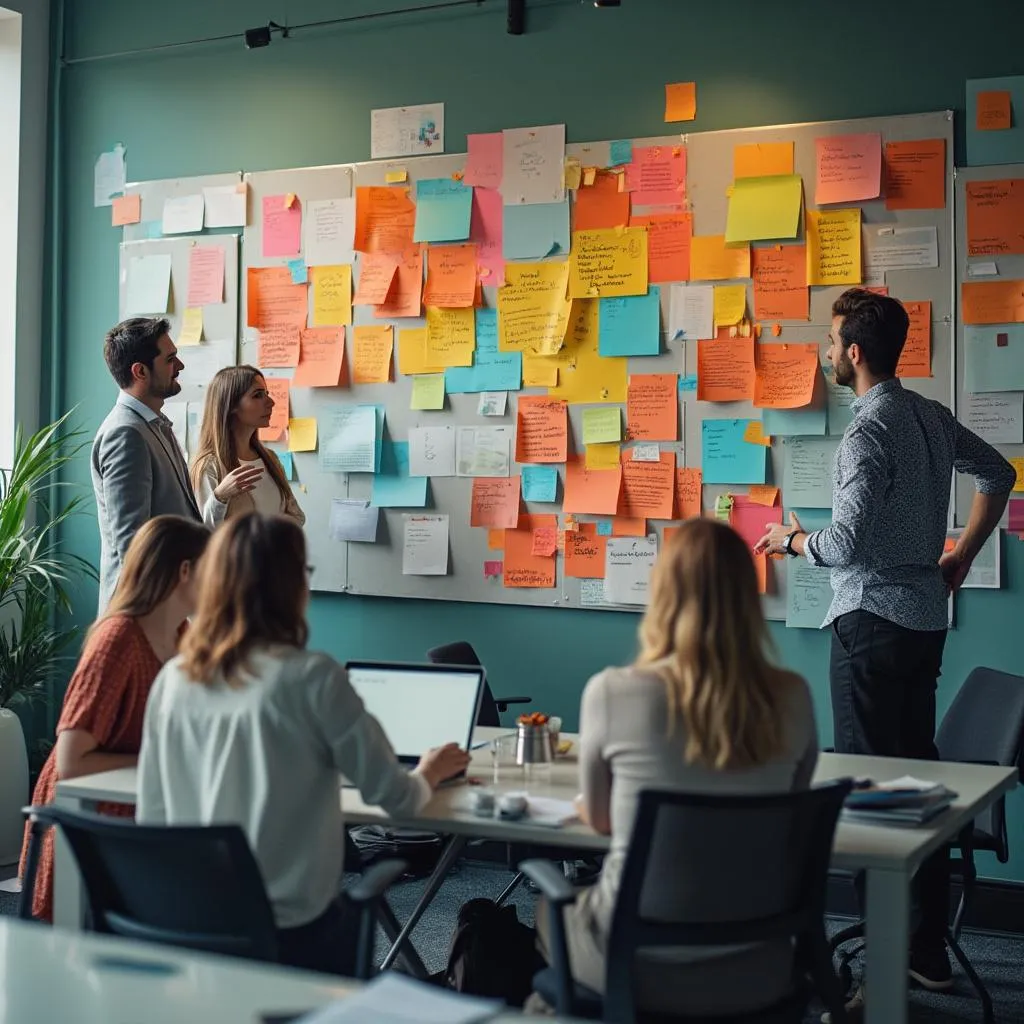 Sesión de brainstorming con post-its